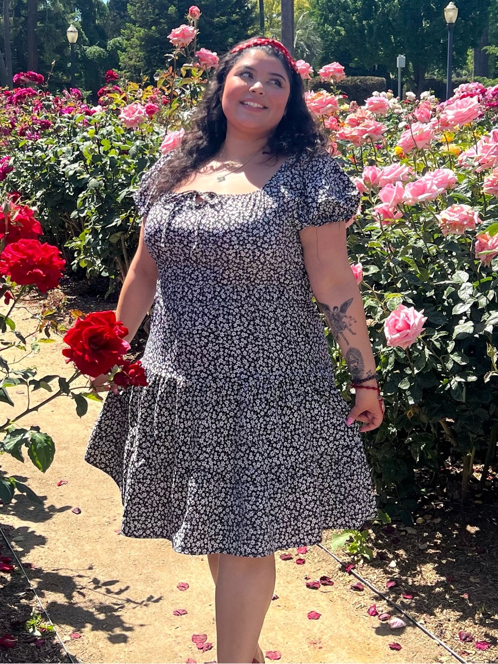 Black Floral Coquette Puff Sleeve Dress